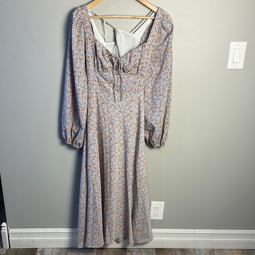 ASTR The Label Floral Long-Sleeve Midi Back Cut Out Prairie Dress Women's M